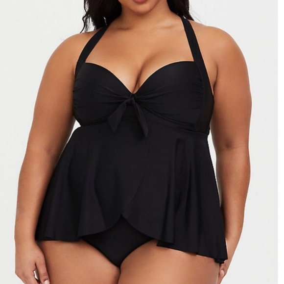 NWT Torrid Black Tie-Front Wireless One-Piece Sz 2 - Picture 2 of 4